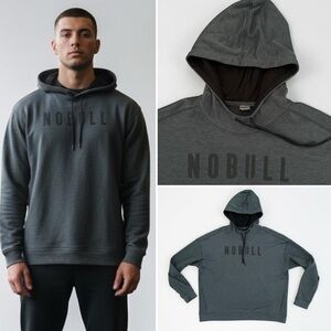 Nobull Gray Hoodie Black Spellout Performance Train Gym Long Sleeve Pullover L